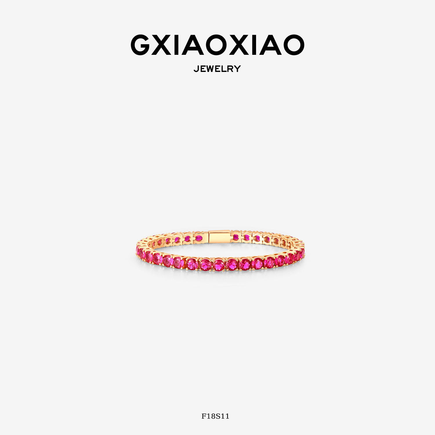 G XIAOXIAO 镀K金 高级感小众百搭网球链满镶红色手链 F18S11