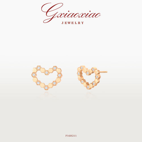镀K金925银针【蜂巢】爱心耳环