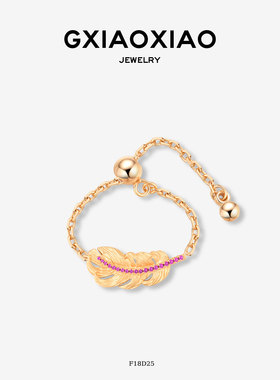 G XIAOXIAO 中式气质轻奢高级百搭羽毛戒指 F18D25