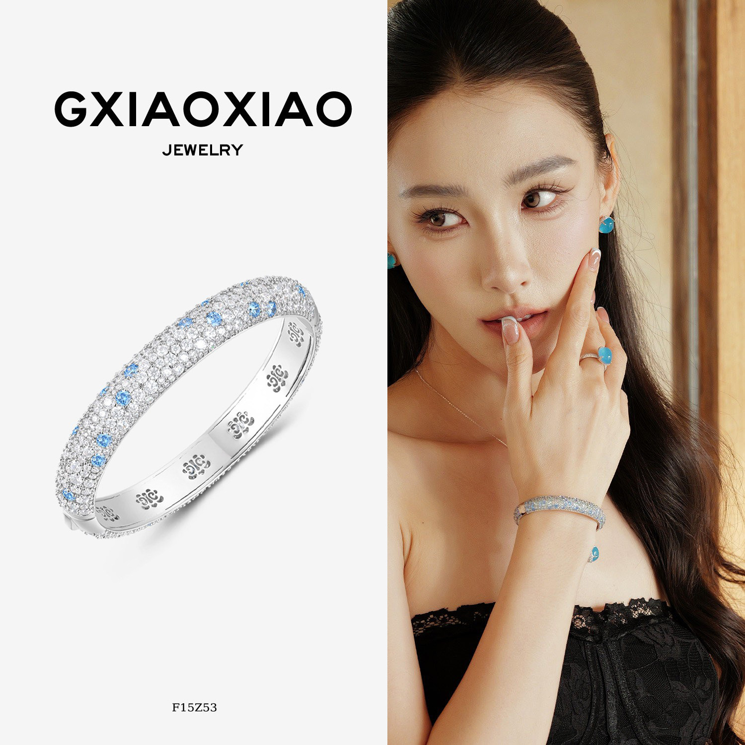 G XIAOXIAO高小小 高奢气质时尚百搭蓝白满镶手镯生日礼物