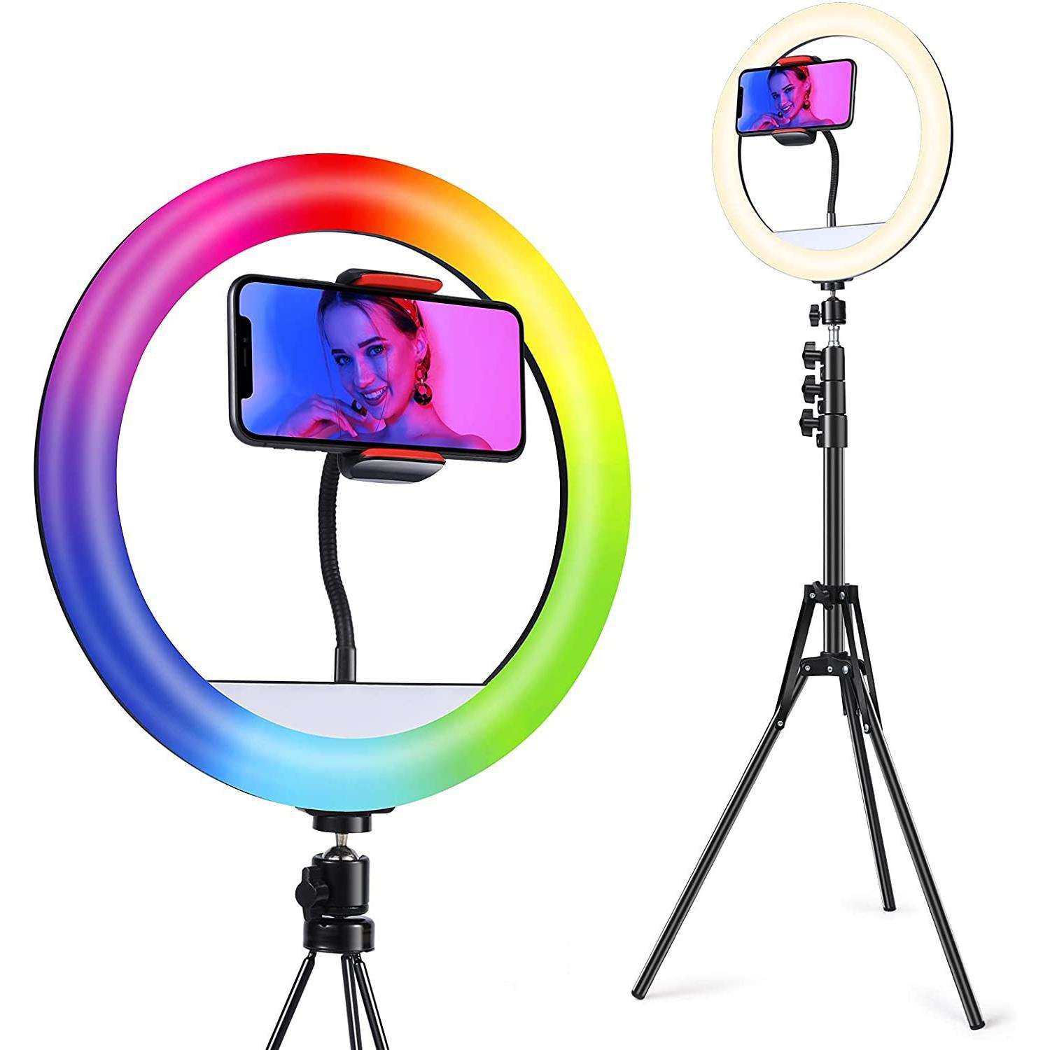 RGB补光灯幻彩跑马灯直播摄影灯美颜环形灯10寸厂家直播专用
