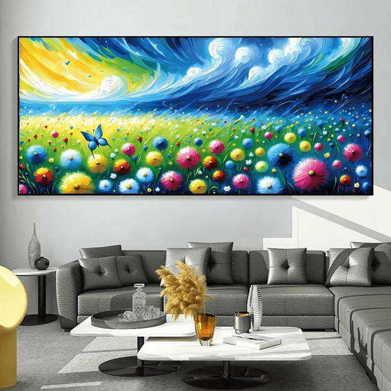 蝶舞春风十字绣2024新款线绣客厅风景画满绣大幅自己绣手工刺绣