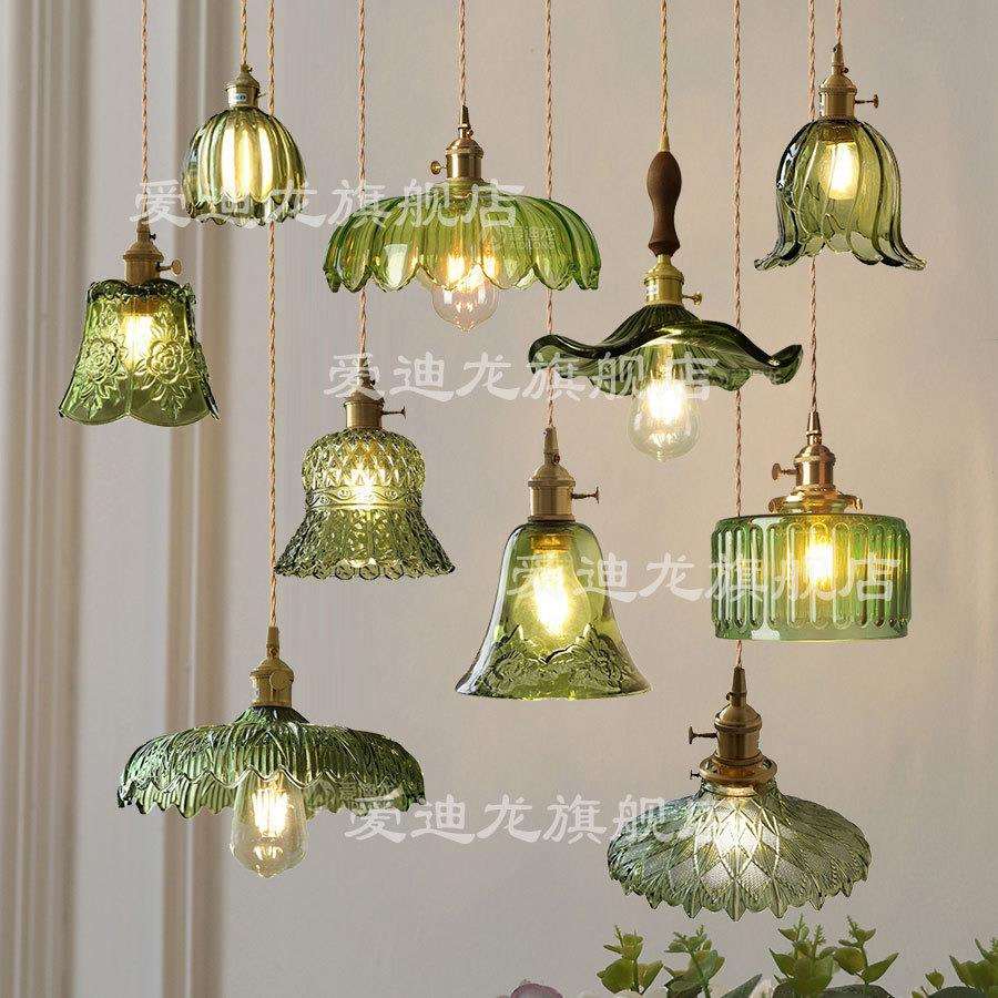 北欧轻奢绿色玻璃吊灯复古个性飘窗床头服装店吧台创意装饰灯
