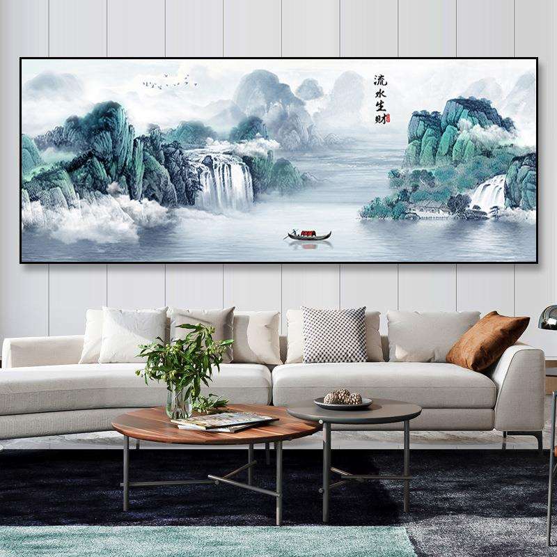 流水生财2023年新款十字绣线绣客厅山水风景大画手工自己刺绣大气