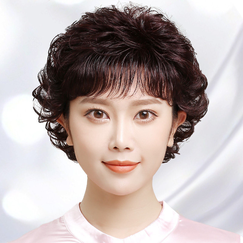 假发女短发真发全真人假发自然全头套式中老年妈妈款女士卷发全真