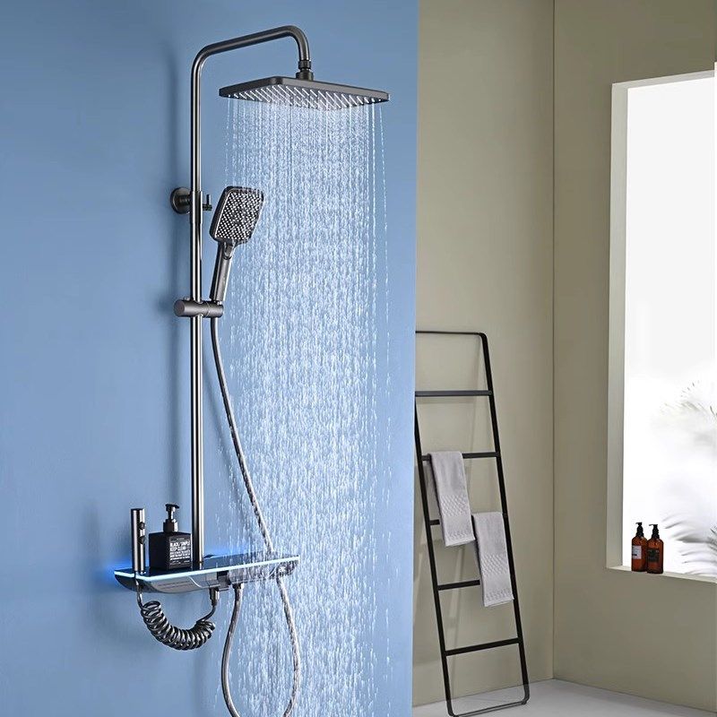 新款极简枪灰色恒温数显淋浴花洒套装卫生间全铜淋浴器龙头喷头,家装主材,恒温花洒套装,淘宝优惠券,粉丝福利购,淘宝优惠卷