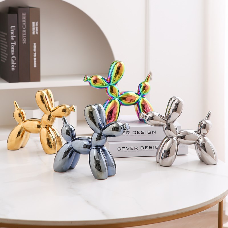 北欧轻奢家居桌面摆件气球狗陶瓷客厅玄关酒柜子卡通公仔兔装饰品