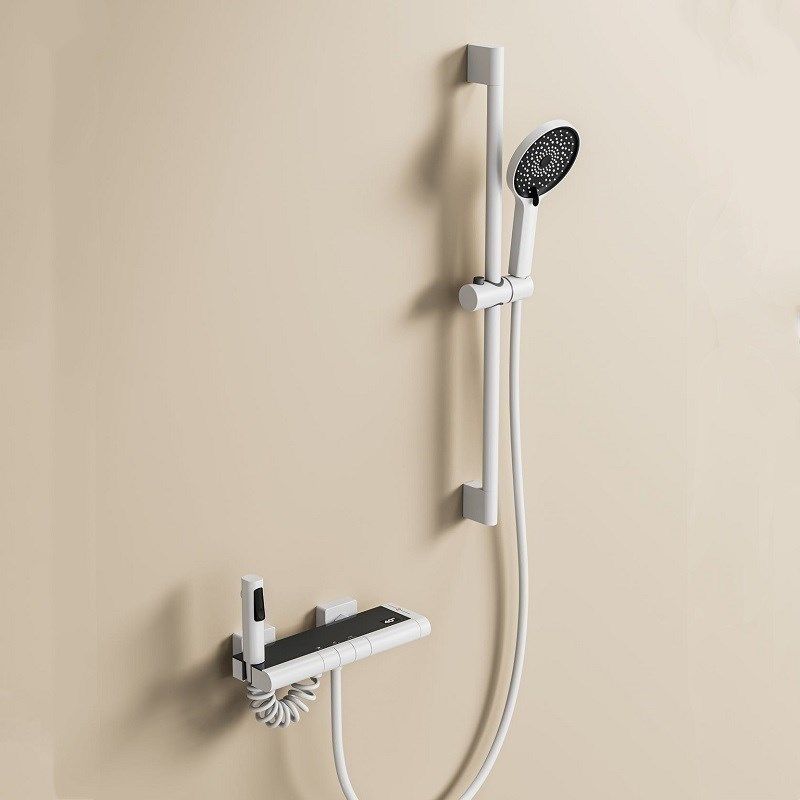 数显恒温淋浴花洒套件简易明装浴室淋浴器白色置物架混水阀枪灰色,家装主材,恒温花洒套装,淘宝优惠券,粉丝福利购,淘宝优惠卷