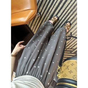 亚麻气质慵懒风休闲裤 美炸天 薄款 女夏季 小个子刺绣波点阔腿裤