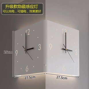 2023网红拐角时钟现代风拐角转角数字镂空静音两面挂钟免打孔装饰