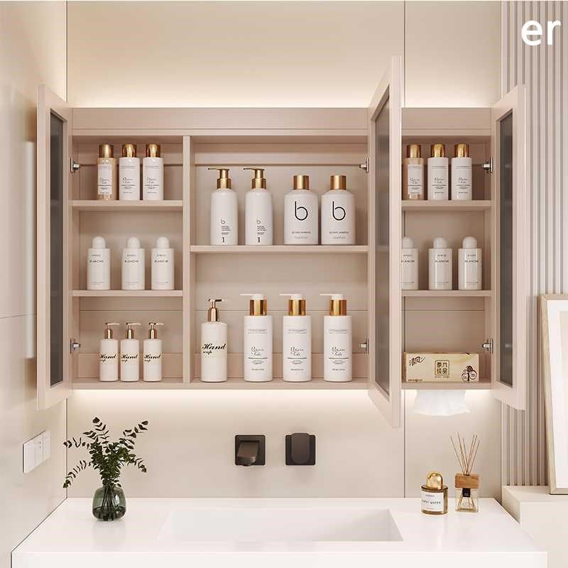 奶油风实木智能浴室墙挂镜柜式卫生间浴室镜子洗手间置物架储新品,家装主材,浴室镜柜,淘宝优惠券,粉丝福利购,淘宝优惠卷