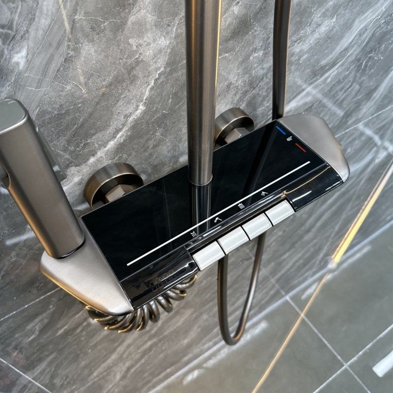 氛围灯淋浴花洒套装家用枪灰色数显全铜增压卫生间淋雨器喷头,家装主材,恒温花洒套装,淘宝优惠券,粉丝福利购,淘宝优惠卷