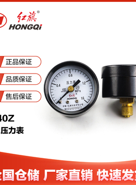 红旗仪表Y-40Z螺纹M10q*1压力表轴向2.5级0-1.6mpa不带边水气压表