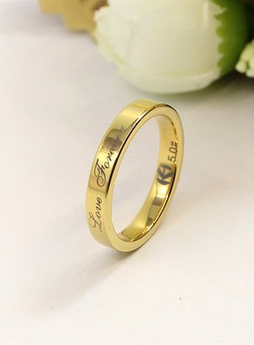 K4钨金首饰情侣戒指对戒情侣款刻字男女闭环死口金V色简约时尚潮