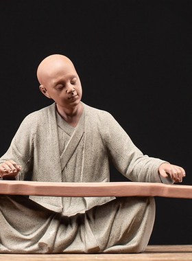 新中式手工紫f砂小和尚茶宠摆件小沙弥禅意茶道茶室桌面车载装饰