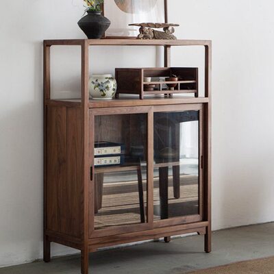 储物黑胡桃木美北新中式实木餐边柜收纳餐厅置物架九间茶室房边柜
