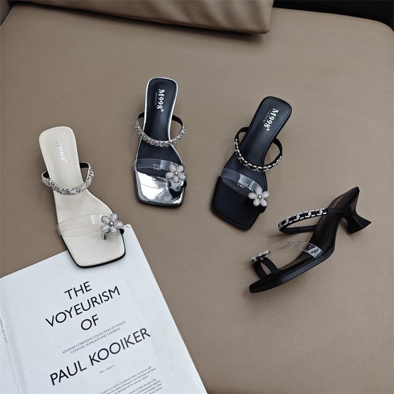 法式水钻凉拖鞋女外穿2025年夏季新款套趾仙P女风凉鞋细跟高跟凉