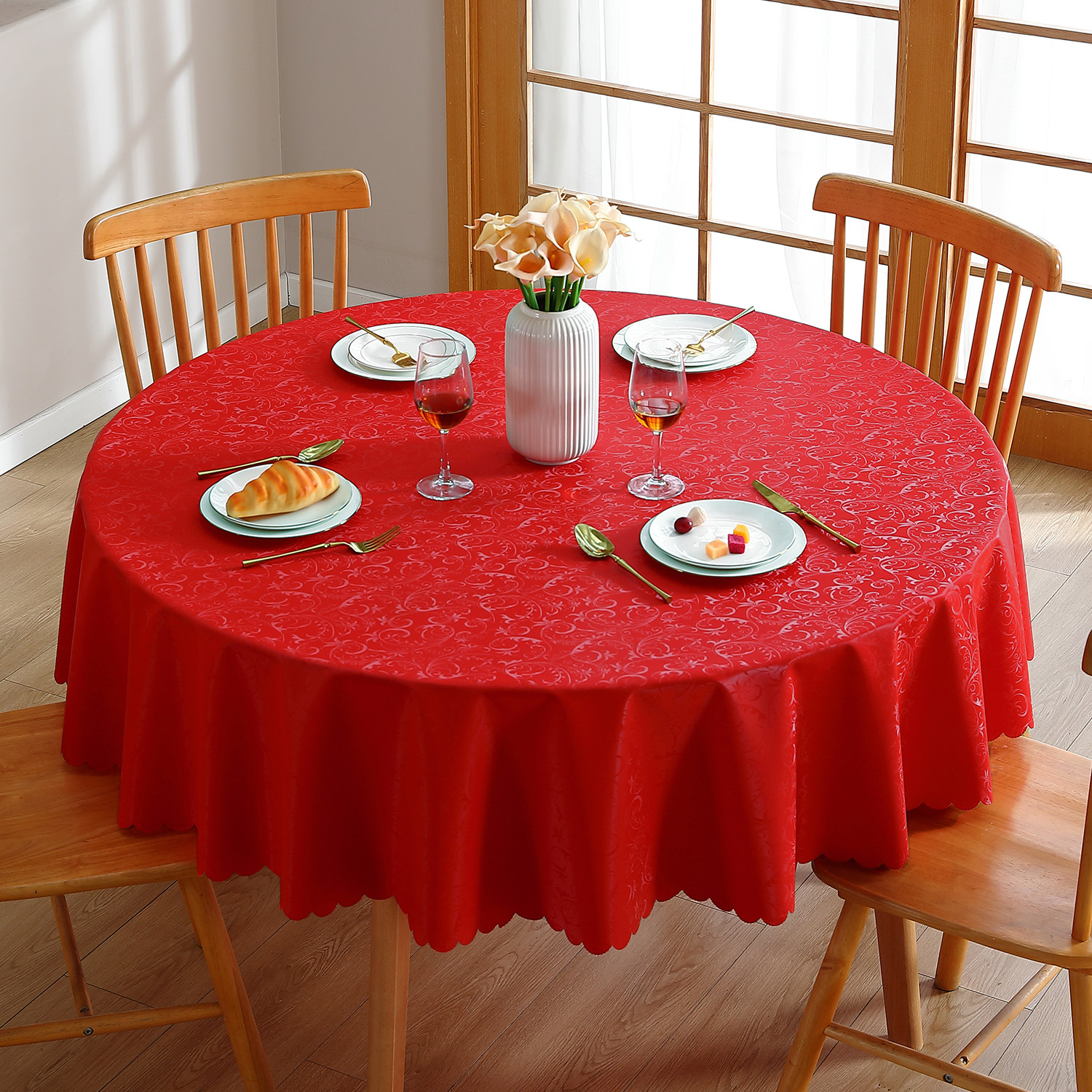 酒店饭店防水防油免洗桌布餐厅圆形家用餐桌布大圆桌台布红色2米,居家布艺,桌布,淘宝优惠券,粉丝福利购,淘宝优惠卷