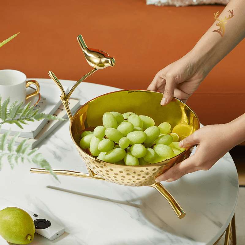 喜上枝头全铜果盘摆件工艺品