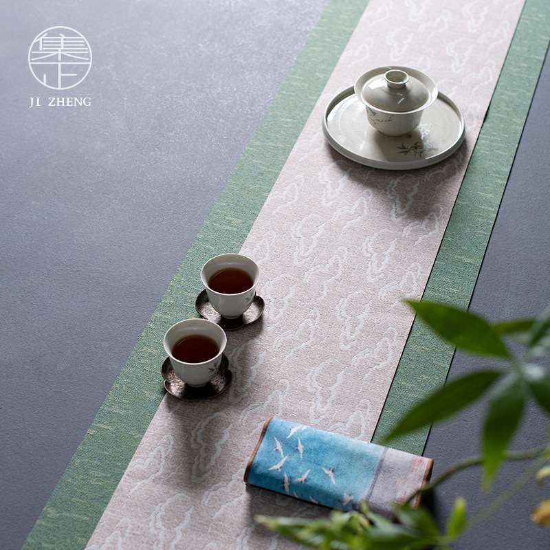 中式清雅麻纤维防水茶席双层套装棉麻布茶台干泡桌旗茶布艺茶桌垫
