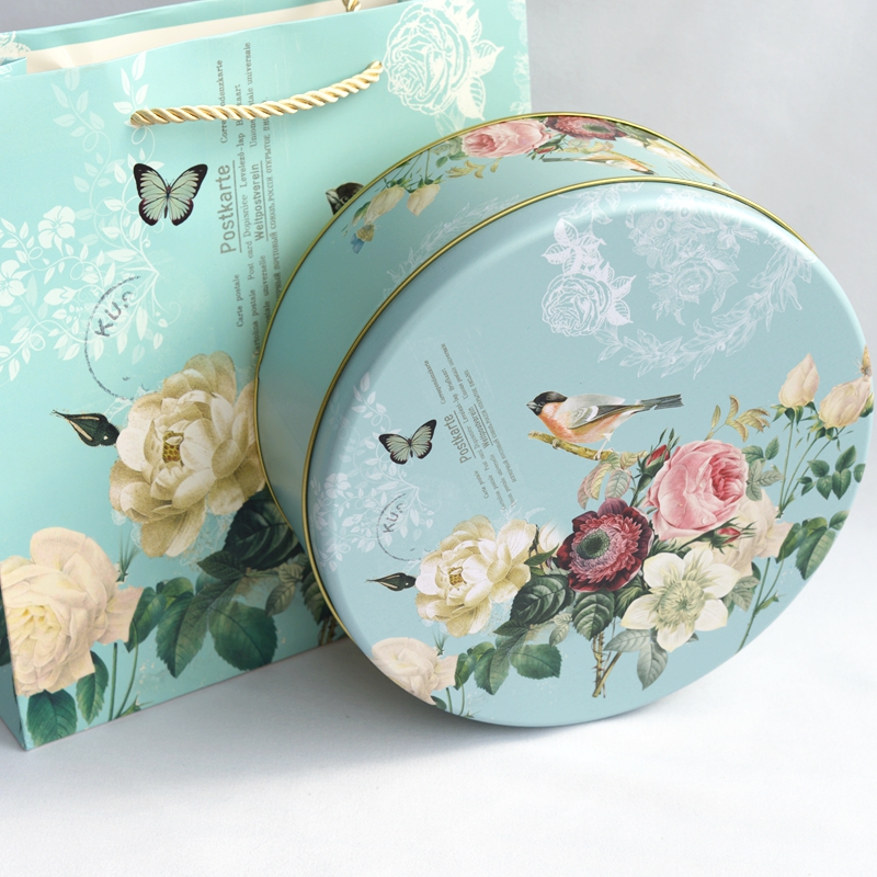 8寸大号纯色马口k铁盒珍妮曲奇饼干包装盒雪花酥糖果圆形礼品盒子