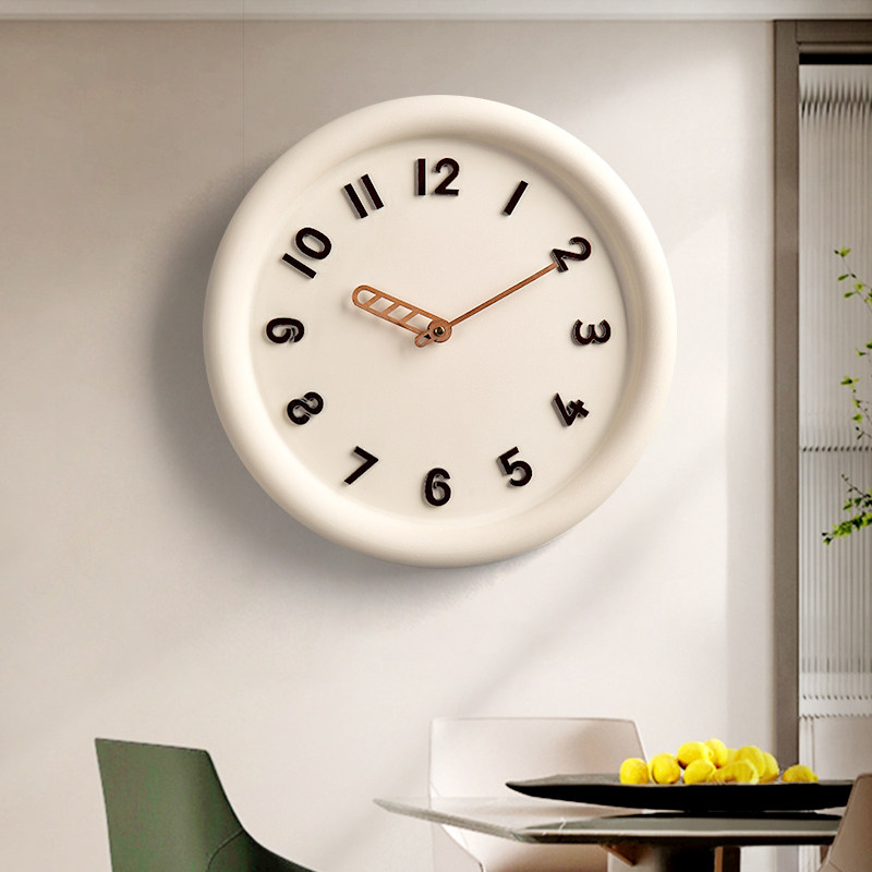 奶油风挂钟现代简约客厅家用挂墙钟表饭厅免打孔新款S2023创意时