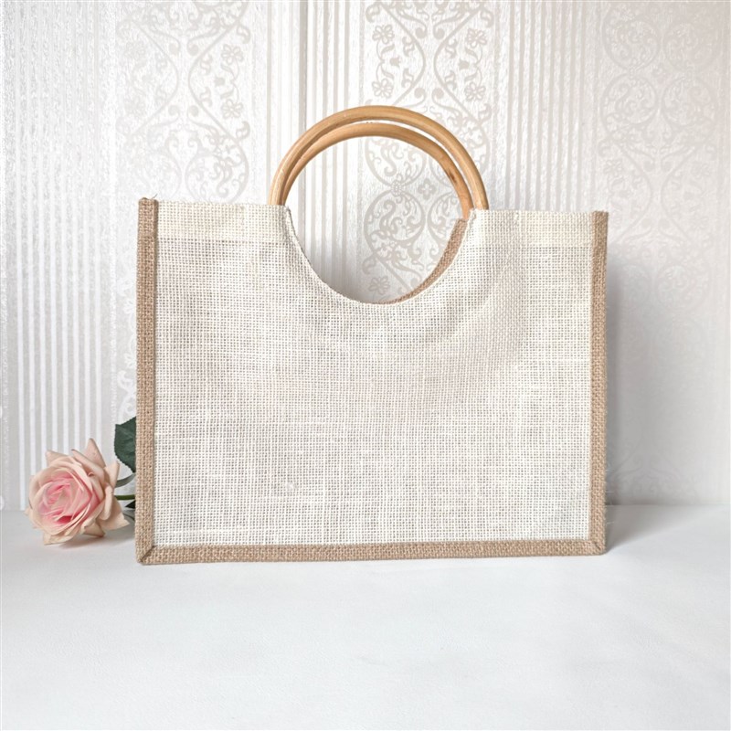 新款现货复古藤木圆手提环保袋防水粗黄麻布袋定做亚W麻手提礼品