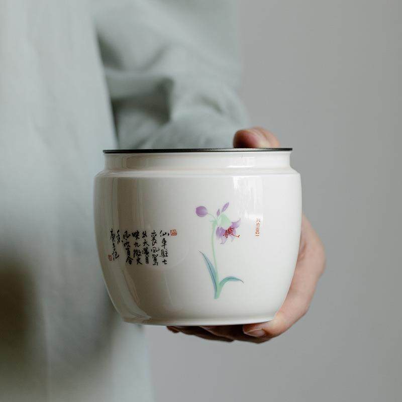 卓方杏白釉建水陶瓷家用茶渣存放罐茶道配件茶盂水盂壶承茶水桶缸