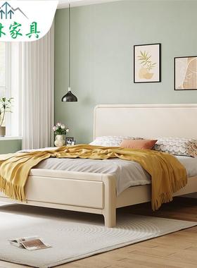 奶油风实木床白色1.8米现代简约轻奢床主卧1.5m家用双人床储物床