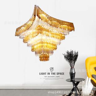 酒店大堂吊灯售楼部沙盘灯宴会厅装饰灯多层水晶玻璃弯管挂件婚礼