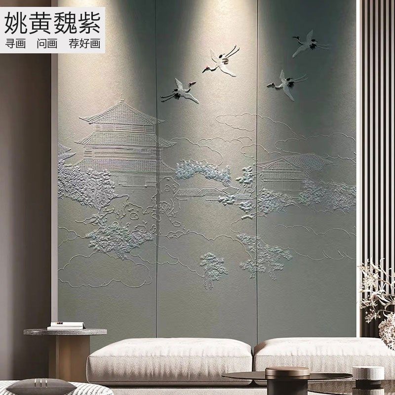 线描楼阁宫殿独绣背景墙布定制酒店包厢饭店床头高档墙咔刺绣壁布,家装主材,定制壁画,淘宝优惠券,粉丝福利购,淘宝优惠卷