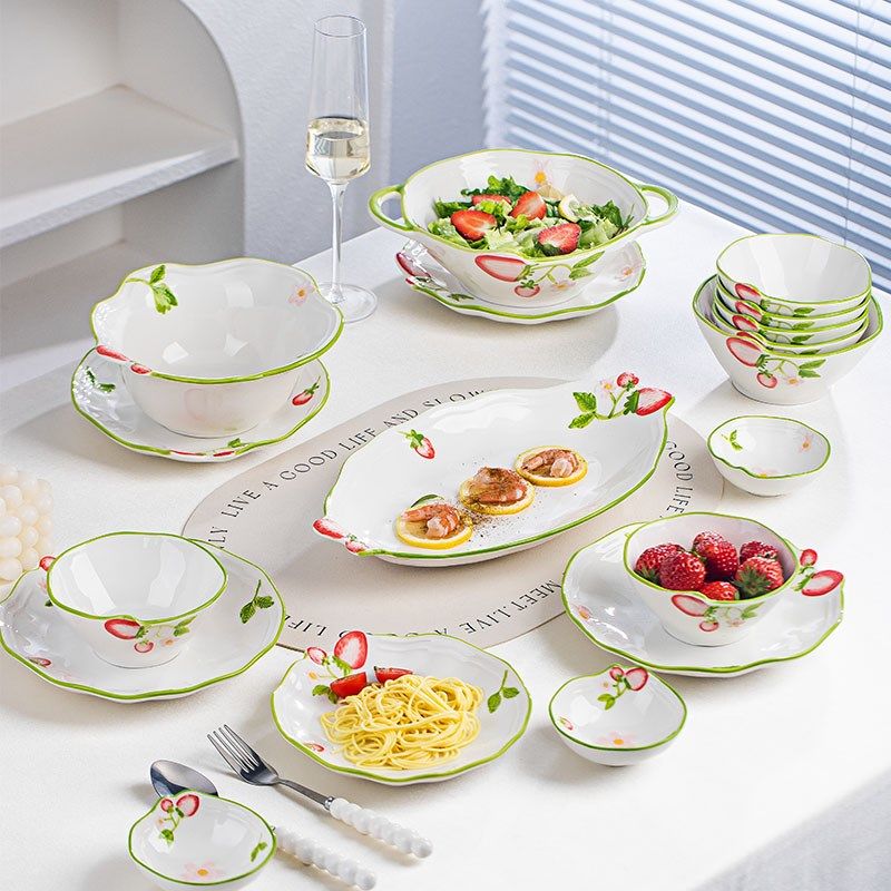 2025碗碟套装家用高颜值餐具套装釉下彩可爱奶油S风陶瓷碗盘筷礼