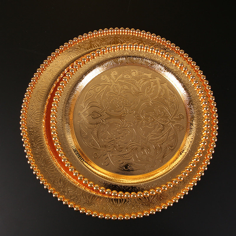 欧式茶具水果托盘家用圆形金属铁鎏金新疆大盘鸡盘子放杯子圆盘子,餐饮具,茶盘,淘宝优惠券,粉丝福利购,淘宝优惠卷