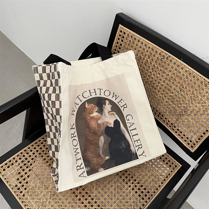 ins帆布包女文艺简约大容量y韩版单肩购物袋手提电脑环保学生书包