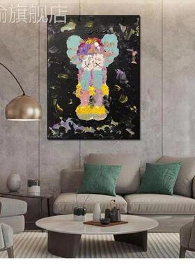 网红手绘b油k画aws现代墙厚肌理抽象画潮流装饰画玄关客厅背景艺