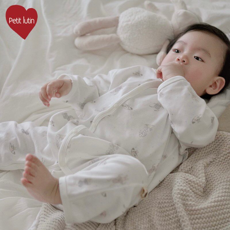 Petit Lutin新生儿连x体衣婴儿宝宝包屁衣套装满月有机棉哈衣爬服