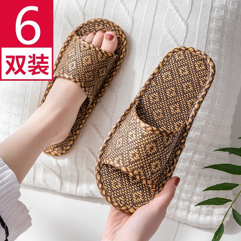 6双凉拖鞋家用待客人用夏天草编亚麻男女厚底酒店防滑室内家居家5,居家布艺,居家亚麻拖鞋,淘宝优惠券,粉丝福利购,淘宝优惠卷