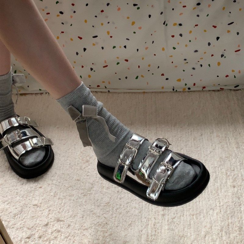 银色凉拖鞋女外穿2024新款夏季高级感时尚厚底防滑一字拖沙滩凉鞋,女鞋,一字拖,淘宝优惠券,粉丝福利购,淘宝优惠卷