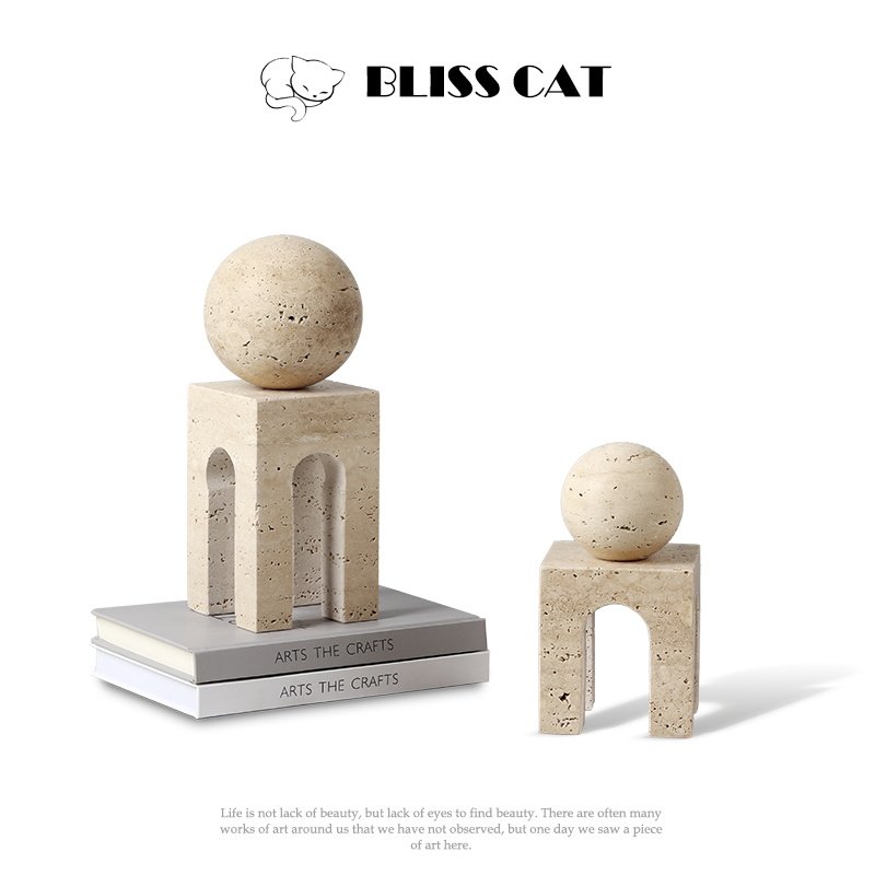 现代侘寂风大理石摆件黄洞石球软装艺术装饰品样板房客厅玄关茶几,家居饰品,装饰摆件,淘宝优惠券,粉丝福利购,淘宝优惠卷