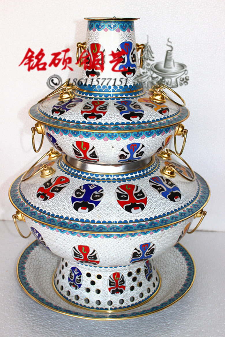 32-38cm 紫铜火锅炉加厚 木炭火锅炉 景泰蓝 双层火锅 京剧脸谱