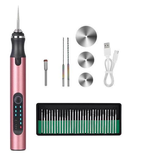 新品E108便捷式2.35MM夹头迷你电磨微型笔式电钻磨甲电动工具38PC