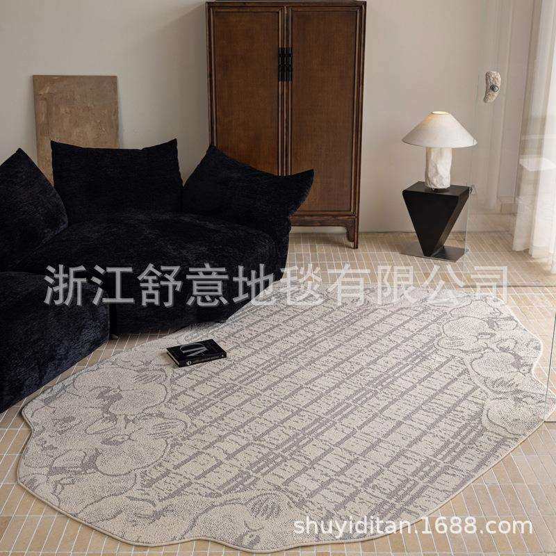 云朵纤维防水地毯客厅2024新款大面积免洗可擦奶油风纯色沙发地垫