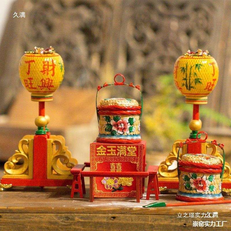 潮汕八仙桌潮州文化特色摆件迷你长椅子配桌裙红色四方桌神桌喜庆