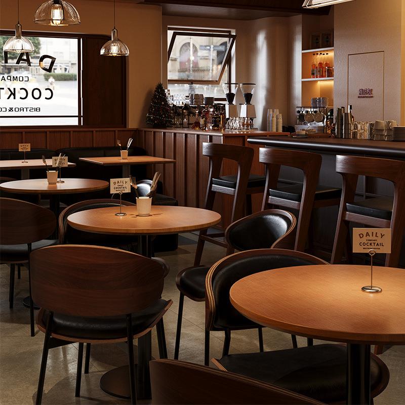 美式复古咖啡厅桌椅组合酒吧酒馆餐桌椅网红音乐餐吧清吧实木桌椅