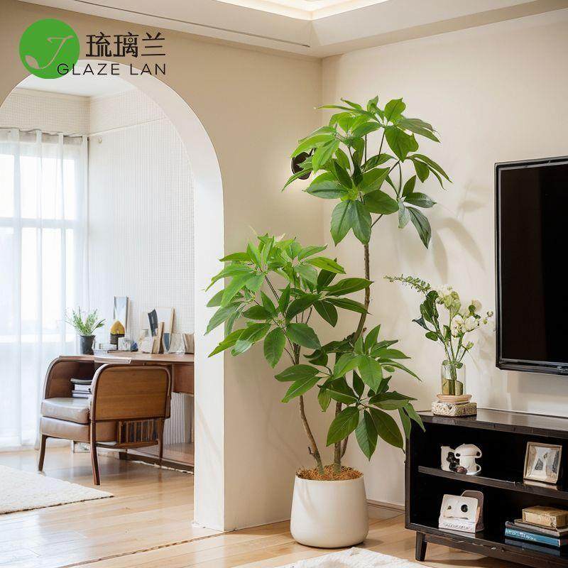 绿植大叶伞轻奢室内客厅电视柜旁边装饰北欧风假植物盆栽