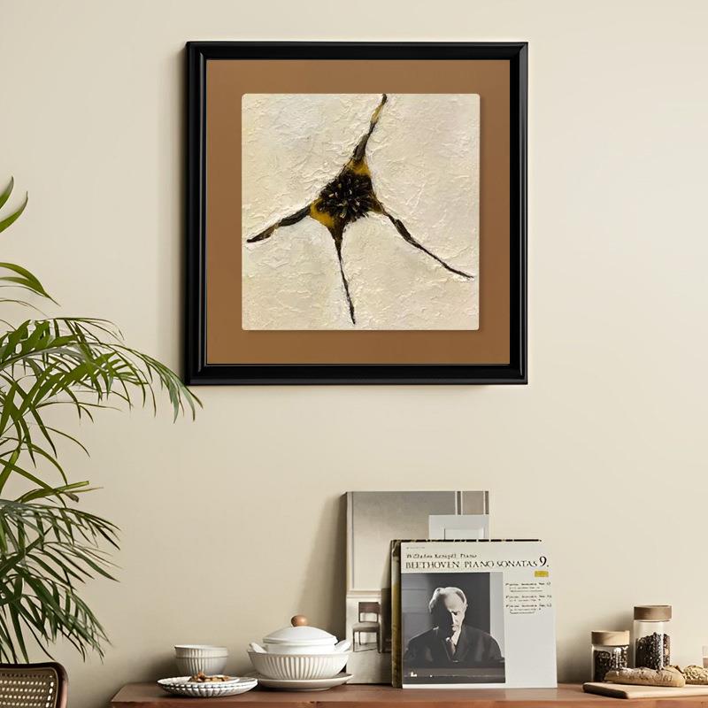 中古简约手绘立体餐厅挂画肌理质感客厅小幅装饰画玄关卧室艺术画