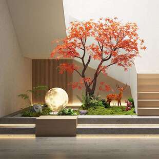 仿真红枫树鸡爪槭室内楼梯下景观装饰假树落地大型绿植摆件真树