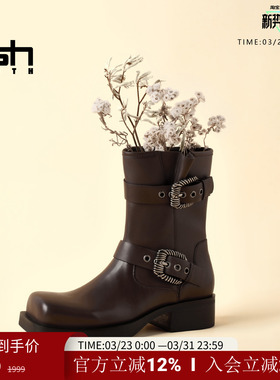 ASH YOUTH「骑士」2026新款经典美拉德牛皮骑士靴中筒靴厚底女靴