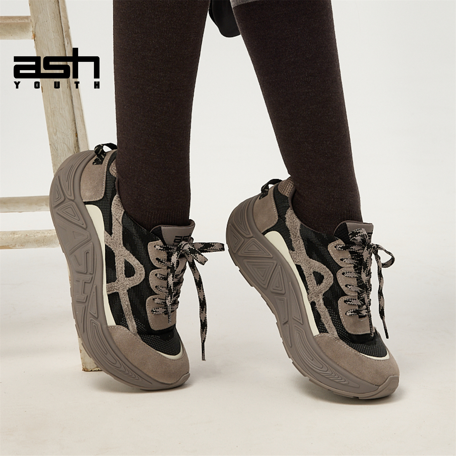 ASH YOUTH「云弹」女鞋秋季新款真皮暴走厚底运动跑鞋老爹增高鞋