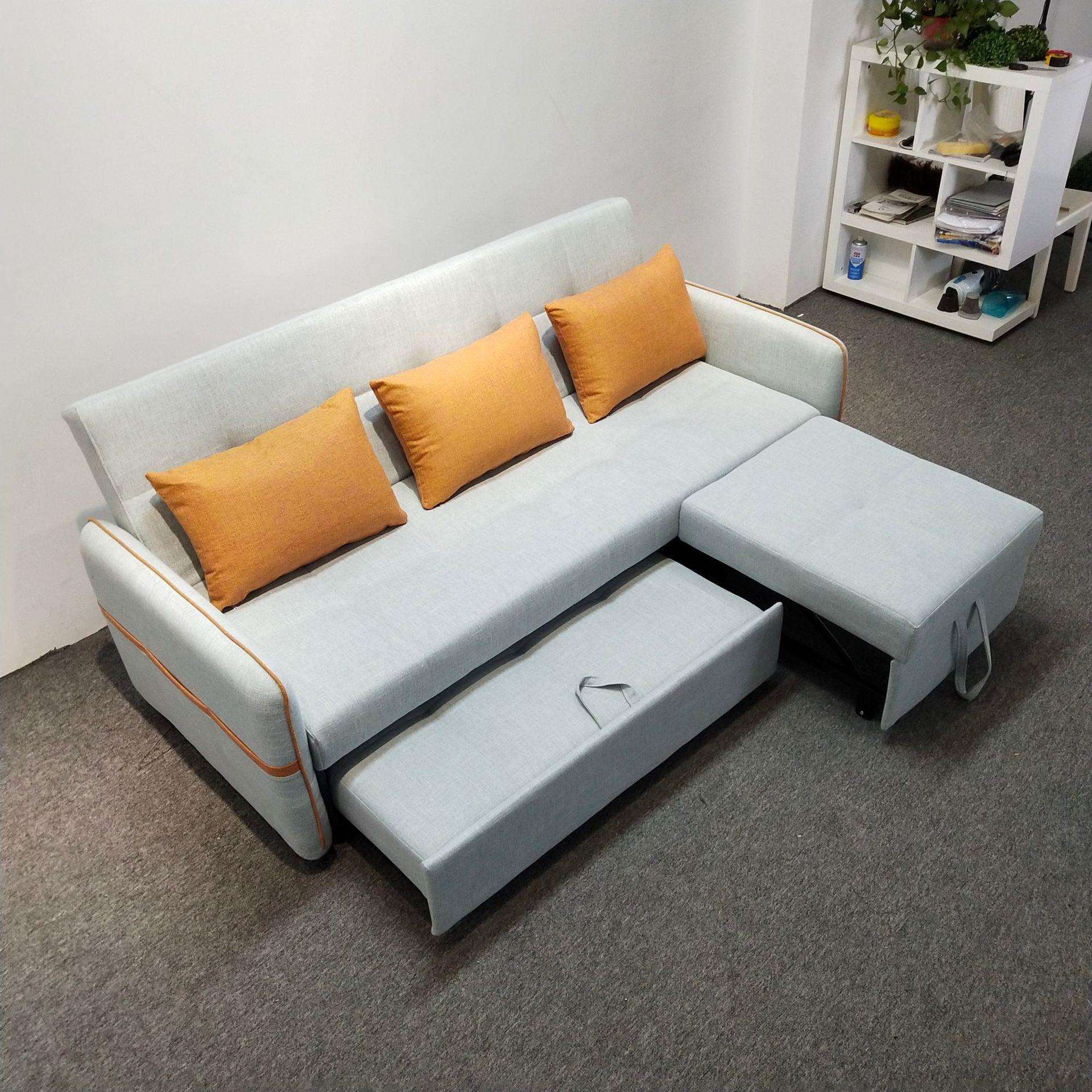 布艺沙发床两用可折叠三人位隐藏拖拉贵妃位小户型公寓白色沙发床